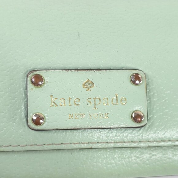 KATE SPADE NEW YORK MINT GREEN LEATHER COIN DARLA SMALL WALLET W/ KEYRING *FLAWS - Picture 4 of 16